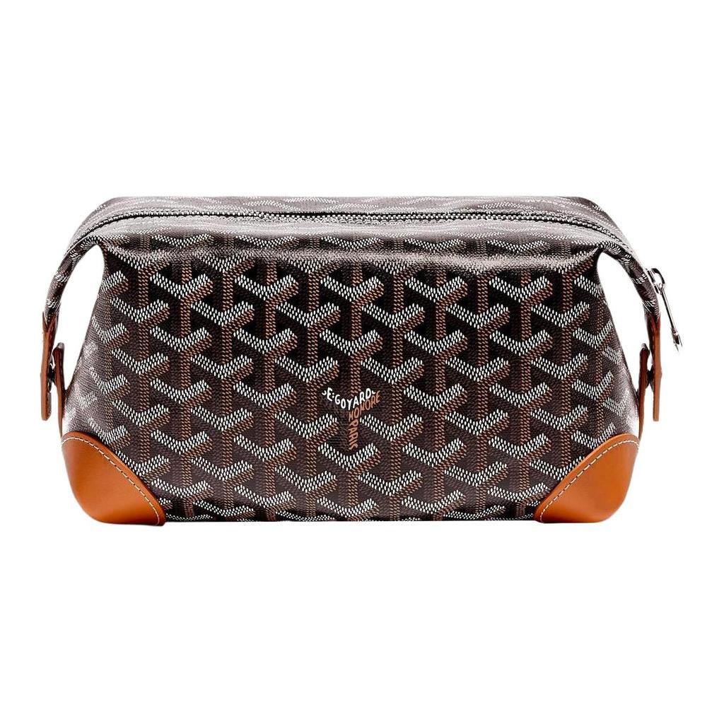 Goyard Monogram Zip Travel Bag Canvas And Calfskin Toiletry Bag Unisex Bags Black Brown BOEING025TY-01CL03P