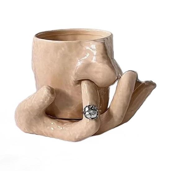 Funny Nose Picking Mug And Plate Set Handmade Ceramics Mug 410ml Nose Coffee Cup Pen Holder Makeup Brush Organizer Unique Gag Gifts for Friends