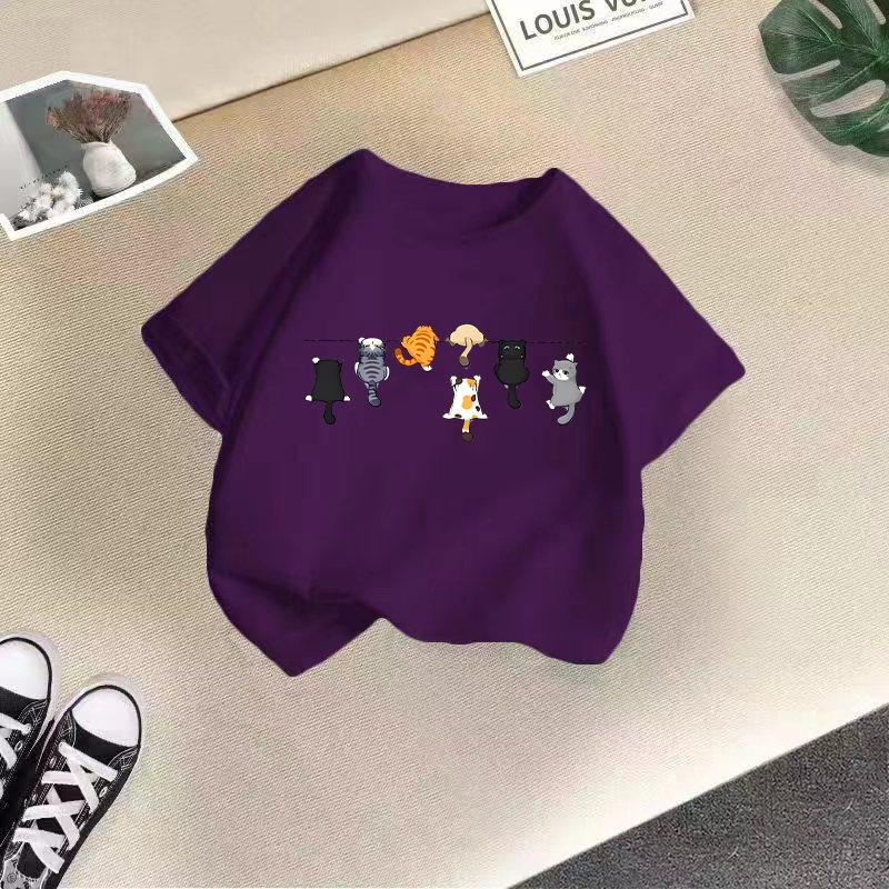 Children's Casual Short-sleeved T-shirt - Summer Boys' and Girls' Casual Cute Cat T-shirt
