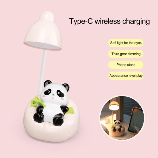 Panda Night Light LED Desk Nightstand Reading Lamp with Drawer Dimmable Rechargeable Panda Table Lamp for Kids' Room Bedroom
