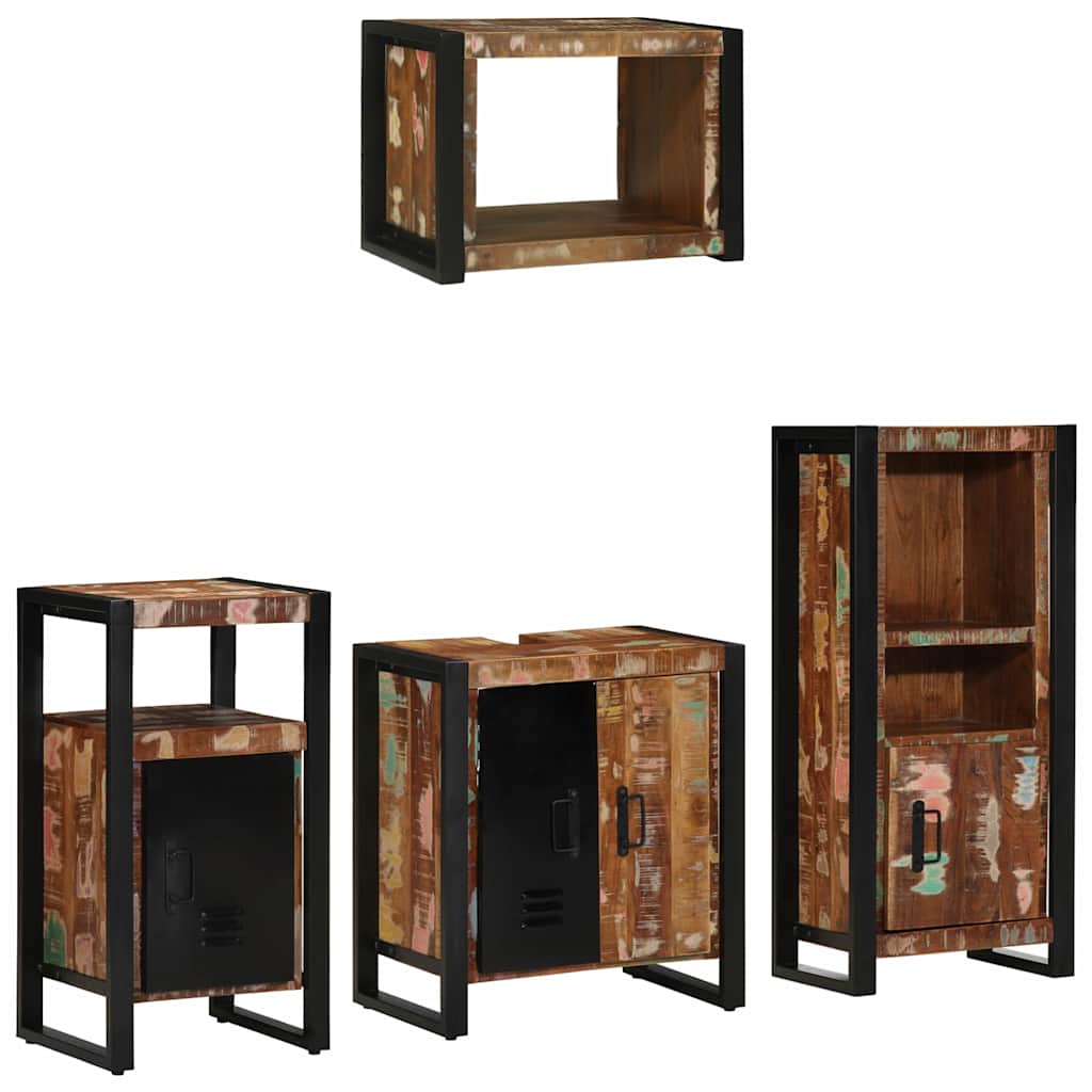 Bathroom Furniture Set with Shelf 4 Pcs Solid Upcycled Wood