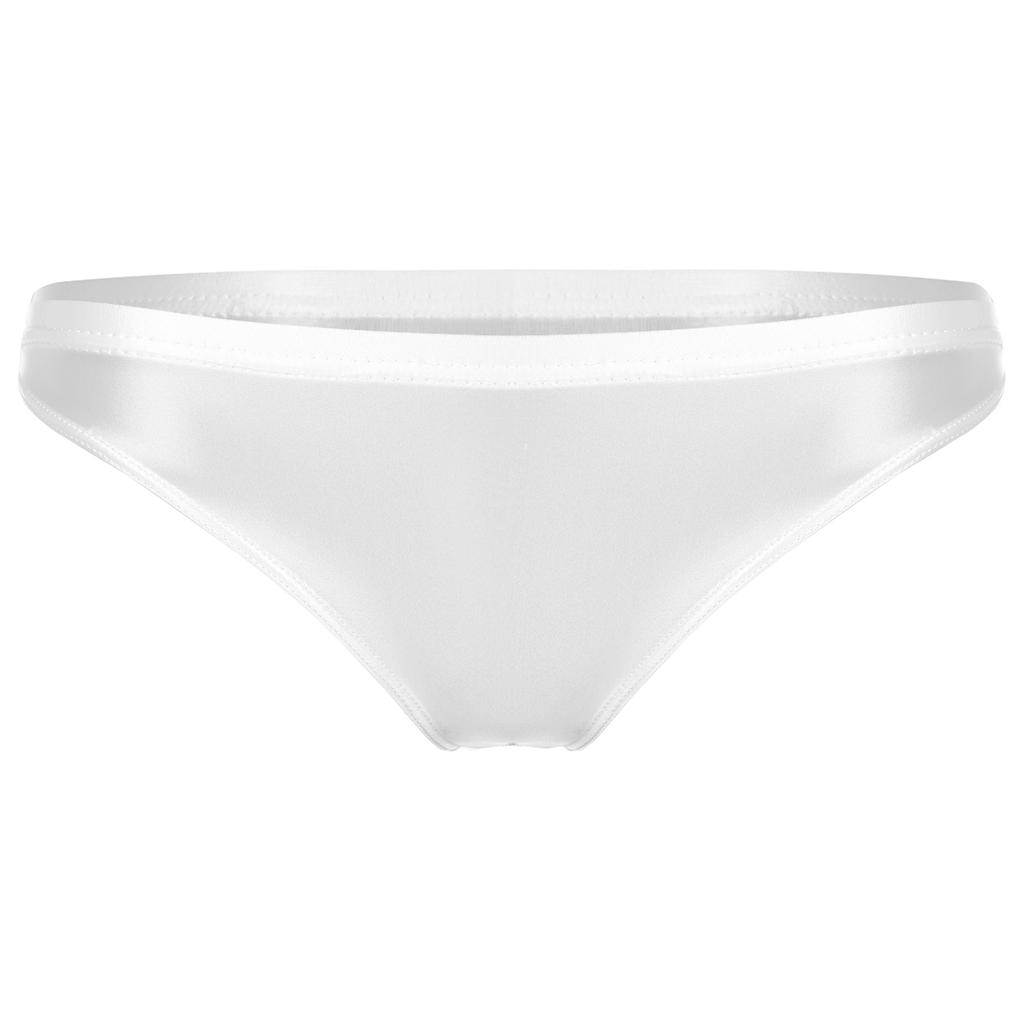 Womens Glossy Low-Rise Panties Elastic Waistband Solid Color Underwear Breathable Swimwear Briefs