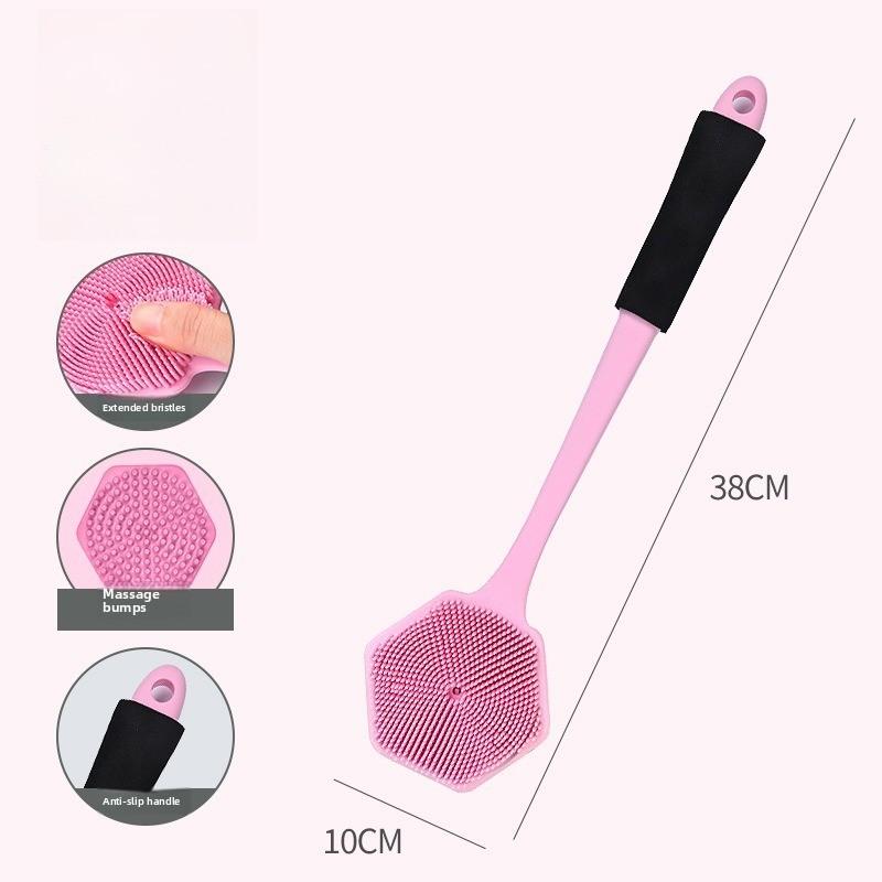 

Hexagonal Silicone Bath Scrubber Dual-Sided Massage & Cleaning Shower Brush Ergonomic Long Handle Grip Bathroom Back Scrubber розовый
