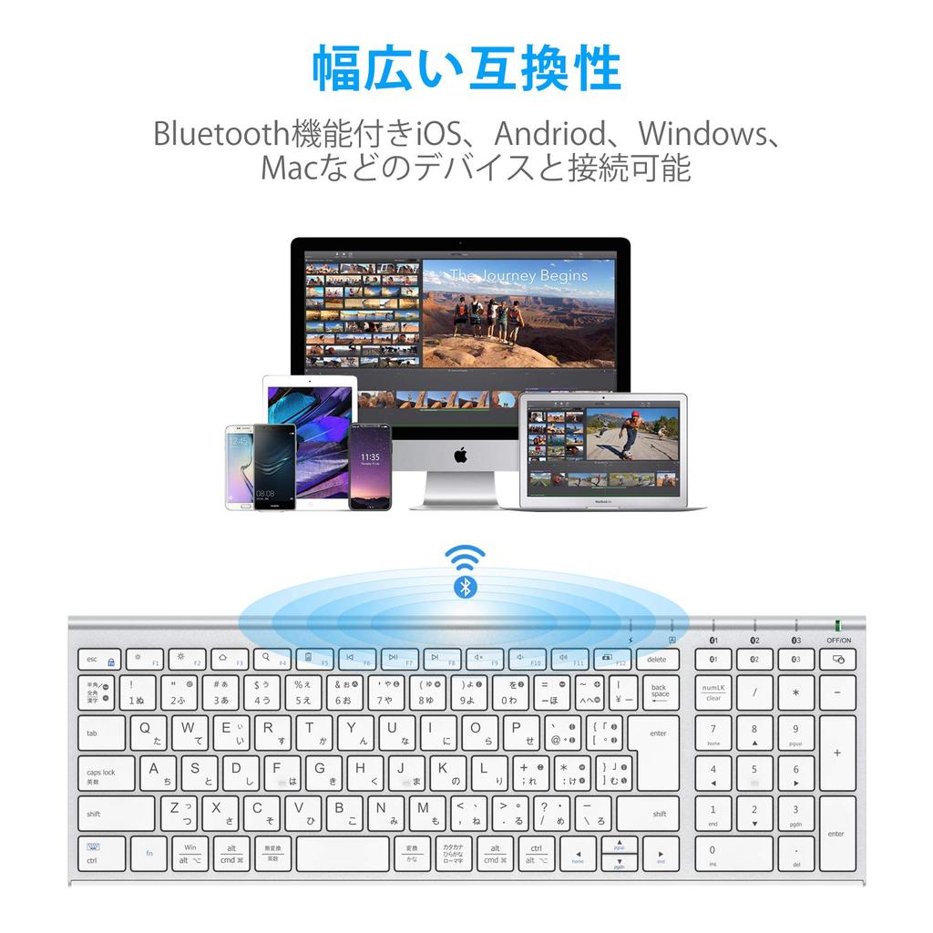 iClever Bluetooth Wireless Keyboard, Pantograph, Japanese JIS Layout, Supports 3 Simultaneous Device Connections, Full-Size with Numeric Keypad,
