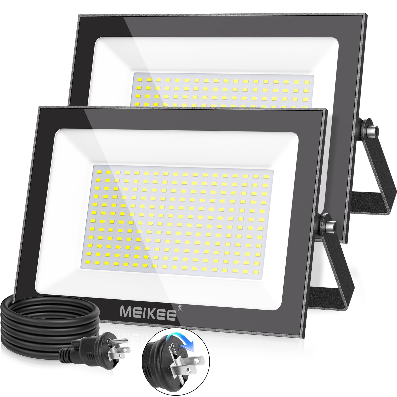 

MEIKEE [100W Ultra Bright LED Floodlight, Set of 2] LED Work Light, Sign Light, 6500K Daylight, 10,000LM (1000W Equivalent), Fishing Light, Parking