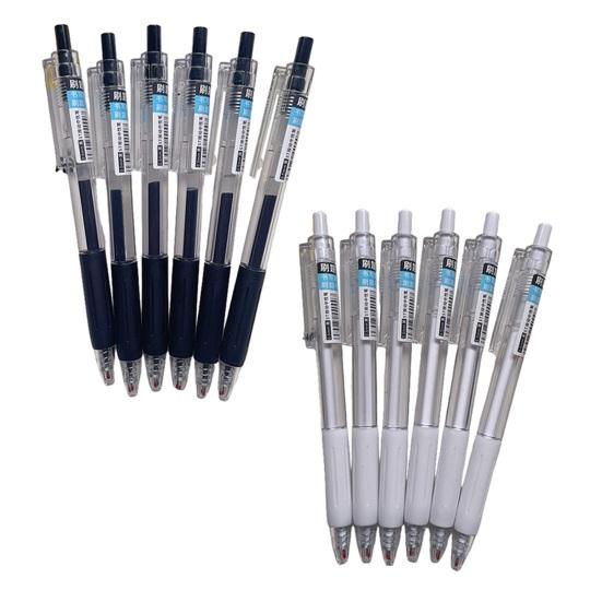 6Pcs 0.5mm Black Water-based Pen Push Design Quick Drying School Stationery Mechanical Gel Ink Pen Office Supplies