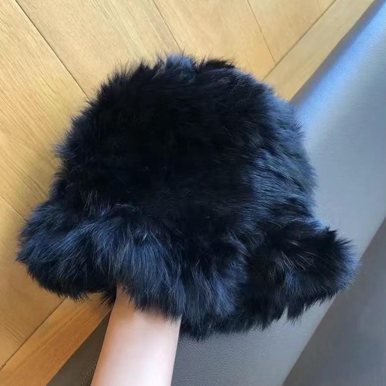 Autumn and winter cloud plush hat women's thermal basin hat big head circumference shows small face fluffy rabbit fur hat