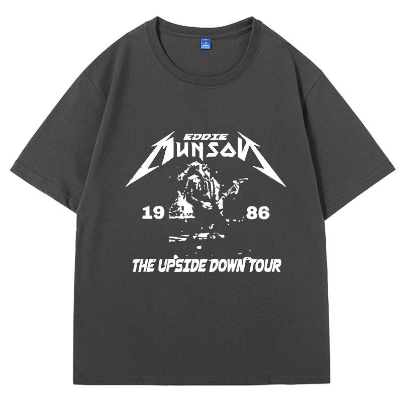 Washed Vintage Eddie Munson Print T Shirt Men Women Demogorgon Cannibal Flower Monster Oversized Cotton T-shirt Tops Clothing