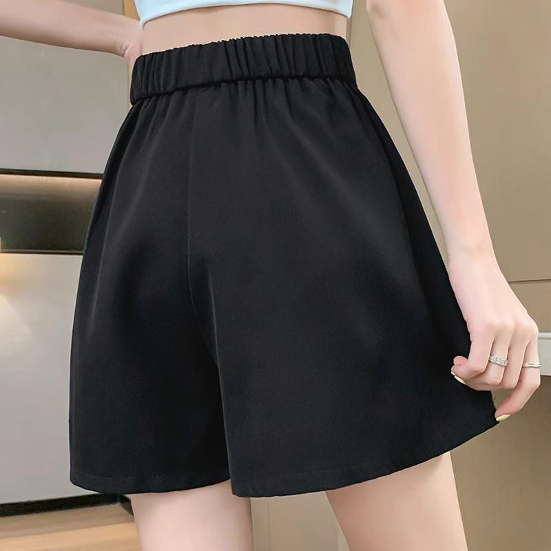 Women's High Waist Pleated A-Line Wide-Leg Shorts - Large Size, Black, Summer Versatile Skirt-Style Pants