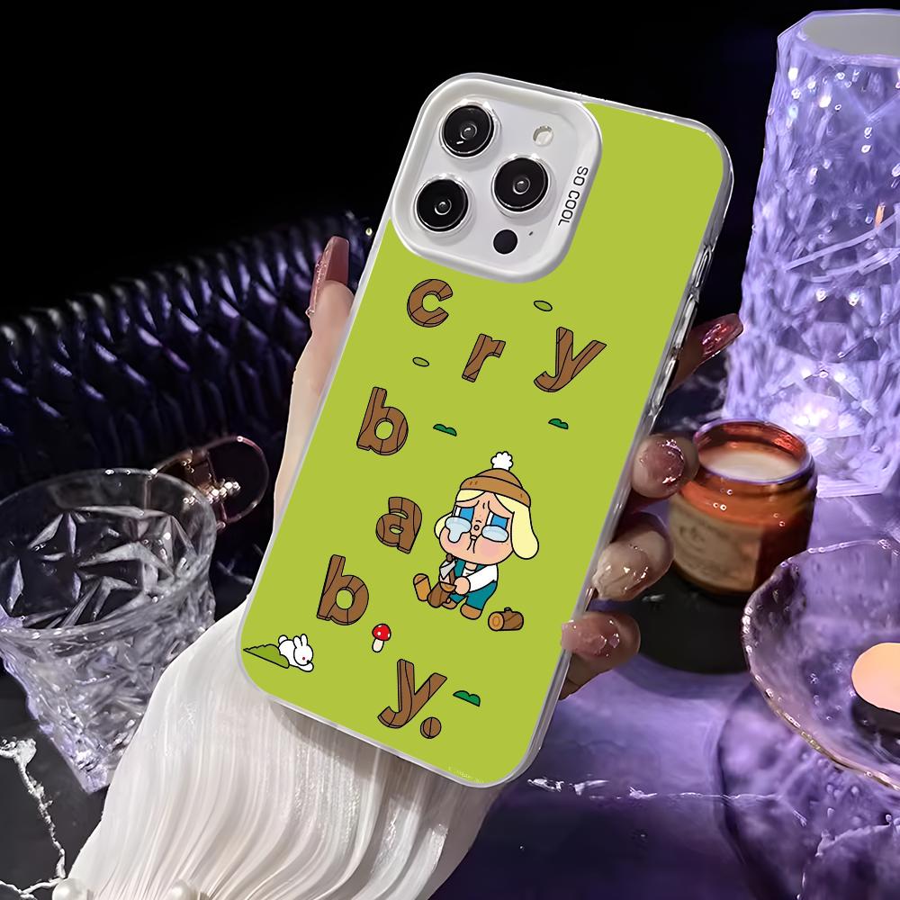 Cute C-Crybaby Doll Phone Case For iPhone 16 15 14 13 12 11 Pro Max White Matte Laser Metallic Aurora Funda