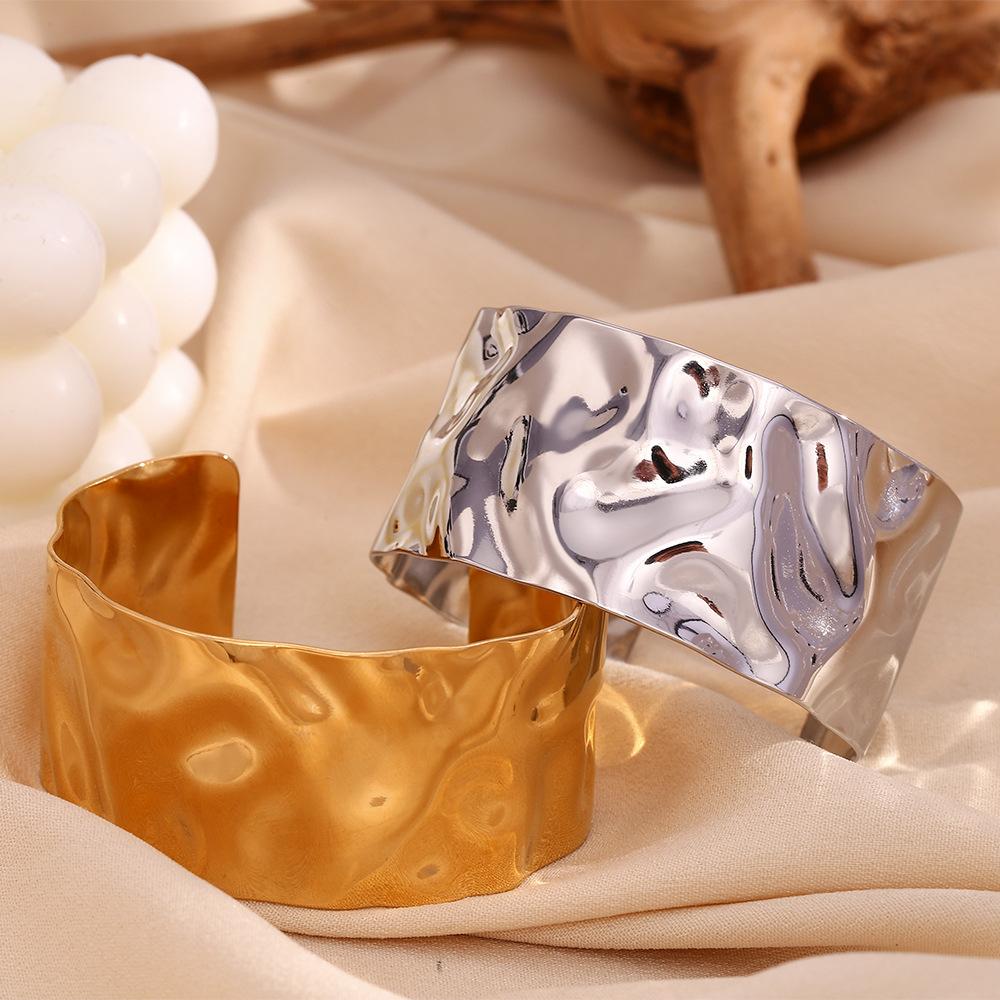 MamacitaSlay Exaggerate 32MM Width Beat Grain Geometric Bangles Party Stainless Steel Waterproof Jewelry High Quality Bracelets