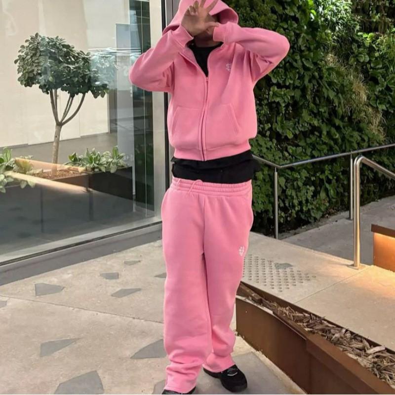 Tuta Jogger con Felpa con Cappuccio e Zip Oversize Unisex Streetwear Casual Abbigliamento Sportivo Uomo Donna