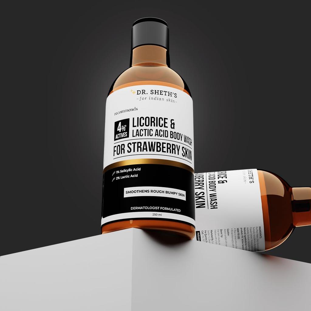 Dr. Sheths’ Licorice & Lactic Acid Body Wash 250ml Pack Gentle Exfoliating Shower Gel For Smooth Skin