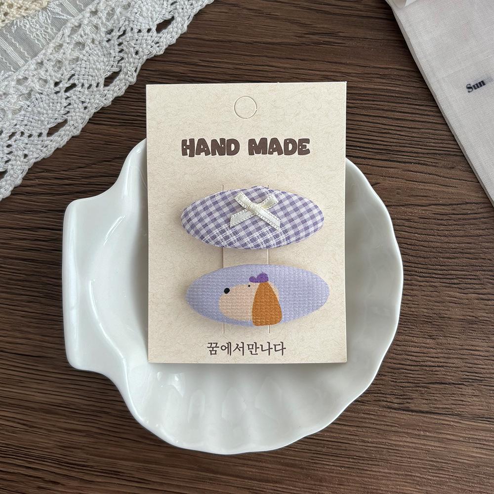 Rosa Geometrische BB-Clip & Karierte Haarnadel Set im Koreanischen Stil für Mädchen (2 Stücke)