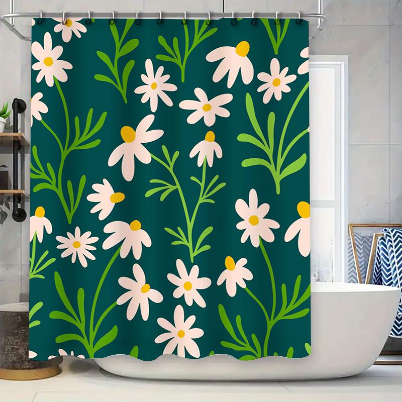 

Bright Colorful Shower Curtain Waterproof Bathroom Decor Flower Print Modern Plaid Bath Mat Liner Rug Set with Rod Pocket 90x180cm