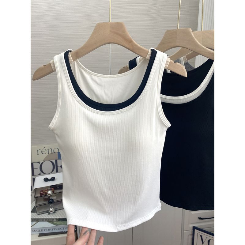 

Контрастная лента, нагрудная накладка, майка, женское нижнее белье, базовый бюстгальтер, цельная фиксированная чашка, лиоцелл, без рукавов, топ для верхней одежды White Free size (45.00 kg-62.50 kg