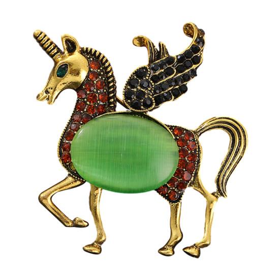 Brooch Pin Horse Design Enamel Pin with Imitation Crystals Enamel Faux Pearls Fairy Tale Brooch Artistic Accessories