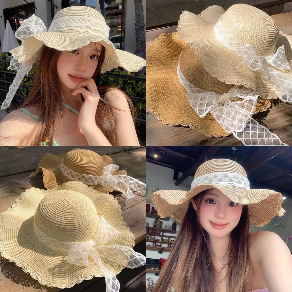 Summer Straw Sun Hat With Bow Accent And Breathable Design For Beach And Travel