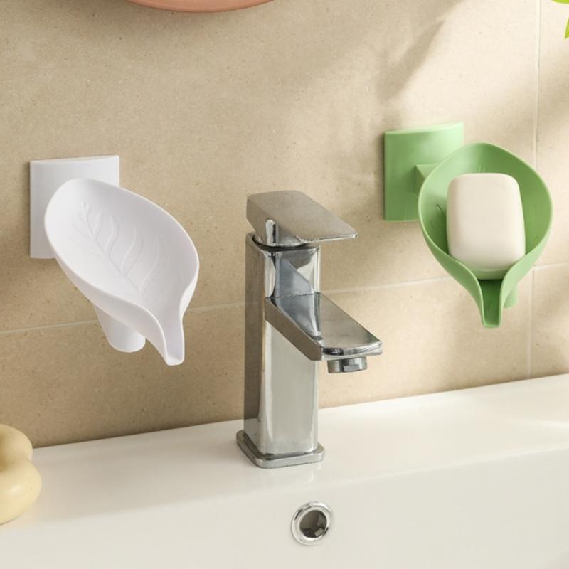 Soap Organizers Leaf Shape Plastic Soap Holder Tray with Adjustable Design and Auto Draining for Sink Countertop