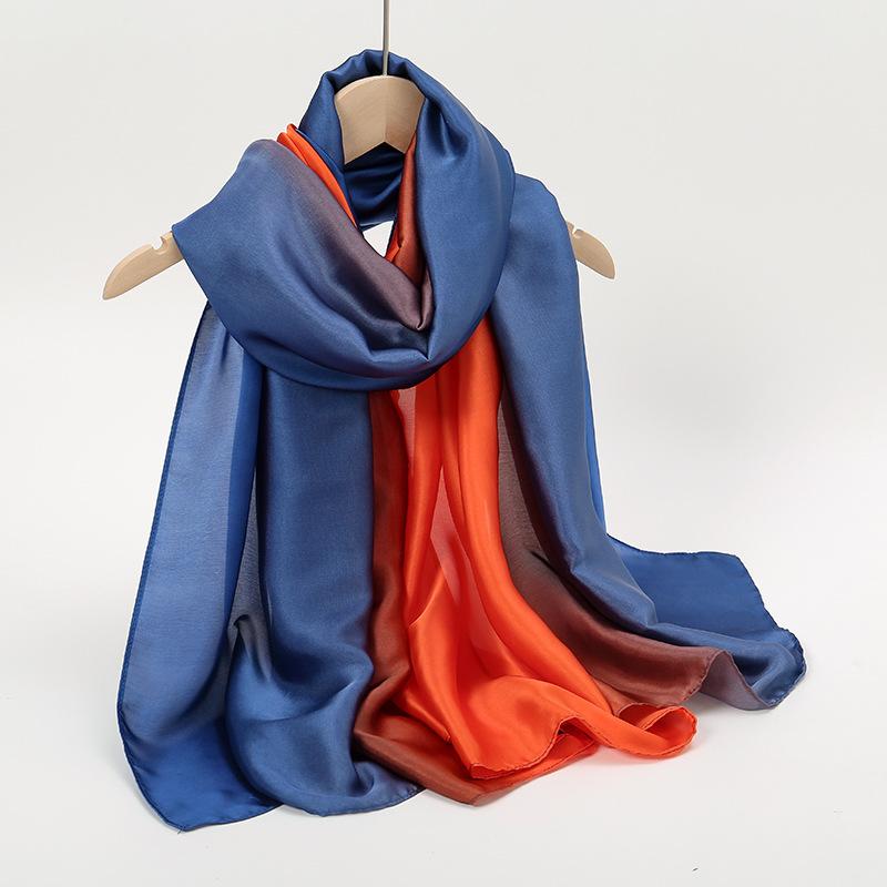 Spring and summer new gauze women's fashion gradual change long shawl, fashion trend sunscreen silk scarf thickened scarf