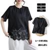 JoccKorr Short Round Loose Plus Perfect for Summer Women's T-Shirt, Blouse, Sleeve, Collar, Openwork, Lace, Floral, Embroidered, Solid, Patchwork,