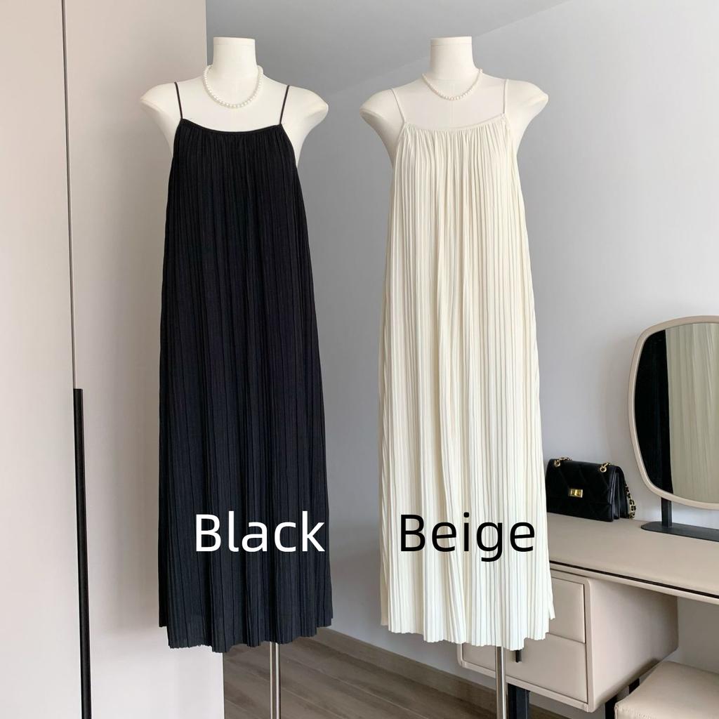 Women Summer Spaghetti Strap Pleated Sleepdress Female Sexy Loose Pajamas Home Clothing Can Be Wear Out