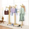 6-Arm Gold Iron Clothing Display Rack, Garment Retail Rack with Smooth Rolling Wheels,Adjustable Height Shirt Display Rack