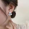 2025 Spring Summer Blue Flower and Four-Leaf Clover Zircon Stud Earrings with Light Luxury Feel and Diamond Pave