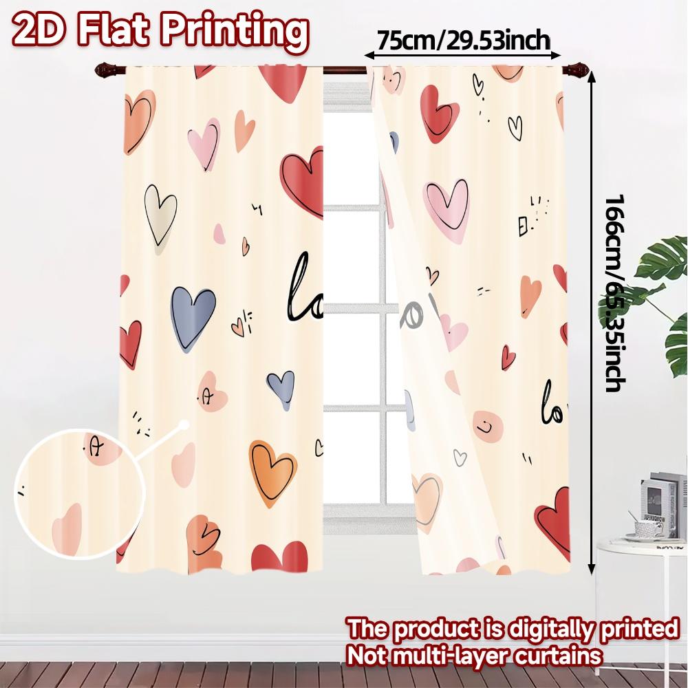 2D Flat Printing  JIT 2pcs   Curtains (Without Rod) Heartfelt Curtains Popular Curtains&Drapes Yarn Curtains Art Deco Festive