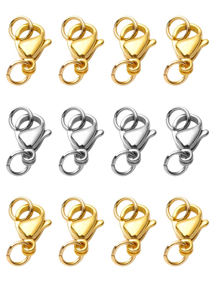 20-40pcs Gold Stainless Steel Lobster Clasps Hooks Connectors Jump Rings For Bracelet Necklace Chain DIY Jewelry Making Findings