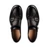 Shoe Shrinkage Horse Leather Carved Double Button Round Head Thick Heel Small Leather Shoes Women