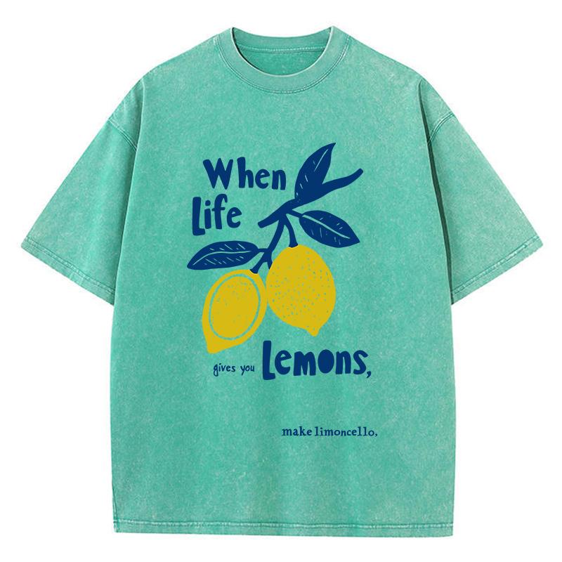 When Life Gives You Lemons Prints Washed T Shirts Women Cotton TShirt Distressed ONeck Comfortable Tops Summer Woman Clothes
