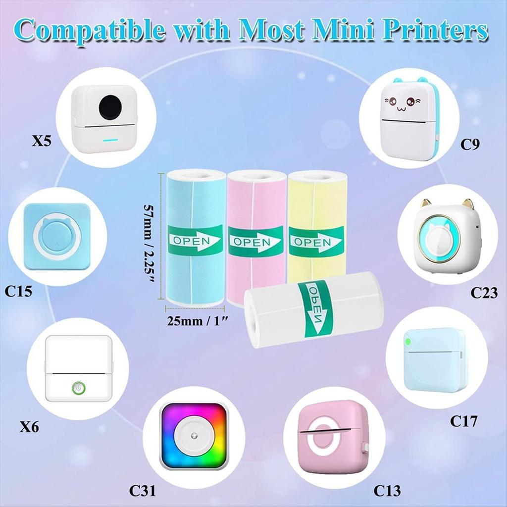 BHBL 15 Rolls Thermal Sticker Paper for Mini Printer Sticker Maker, 9 Colored and 6 White Mini Printer Sticker Paper