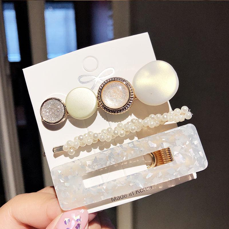 Fashion Acrylic Pearl Hair Clips Set Sweet Flower Hair Barrettes For Women Girls Korean Geometric Hair Accessories Jewelry