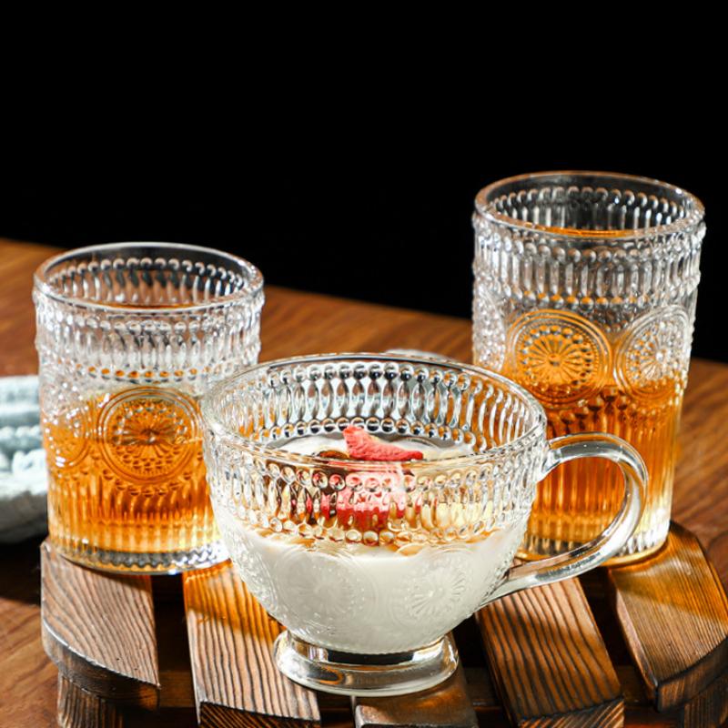 Vintage Reliefglasbecher Wein Kaffee Cocktail Milch Saft Trinken Transparent Teetasse Homeworld Küche Wasserbecher 2025 Neu