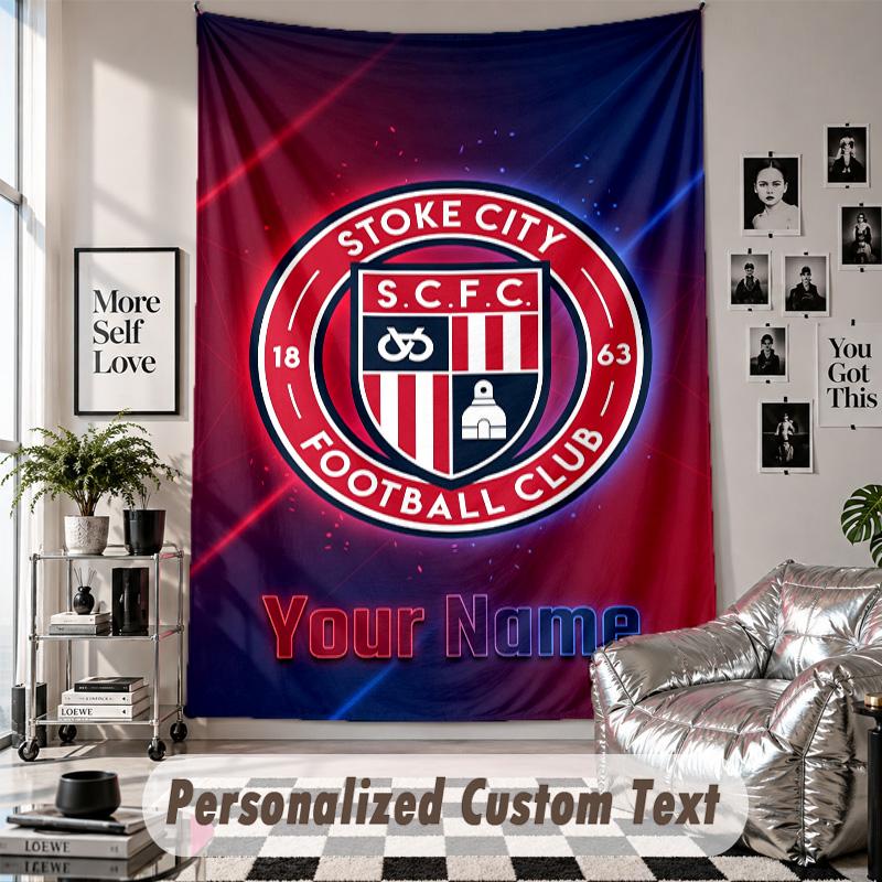 Wall Hanging Tapestry With Custom Name & Text, Stoke City FC Decorative Tapestry For Bedroom