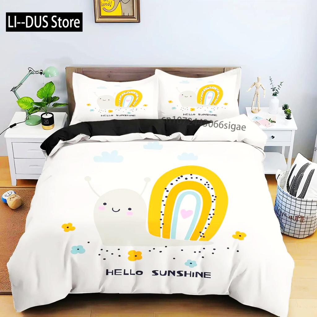 Colourful Snail Duvet Cover Set Cute Kawaii Animal Polyester Bedding Set Comforter Cover King Queen Size For Kids Boys Girls