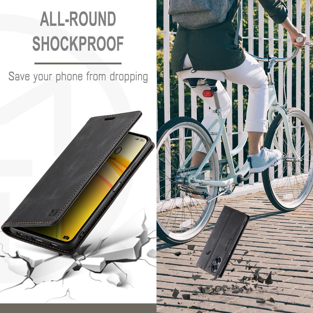 Pro Realme C55 4G Peněženkové pouzdro AUTSPACE A01 Kožený stojánek s držitelem karet s RFID blokováním