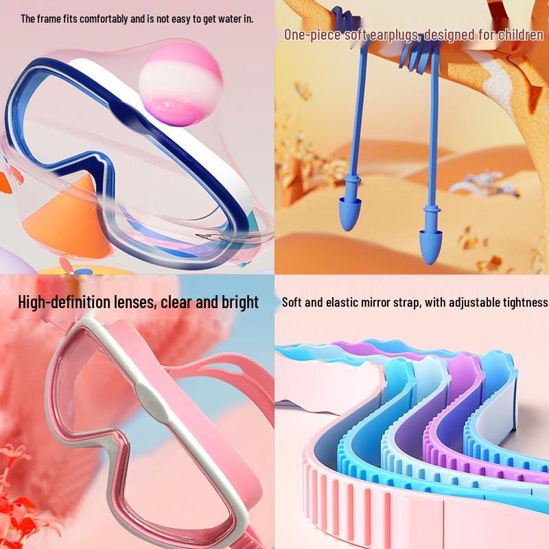 Children's Anti-Fog Waterproof Large Frame Swim Goggles with Silicone Earplugs