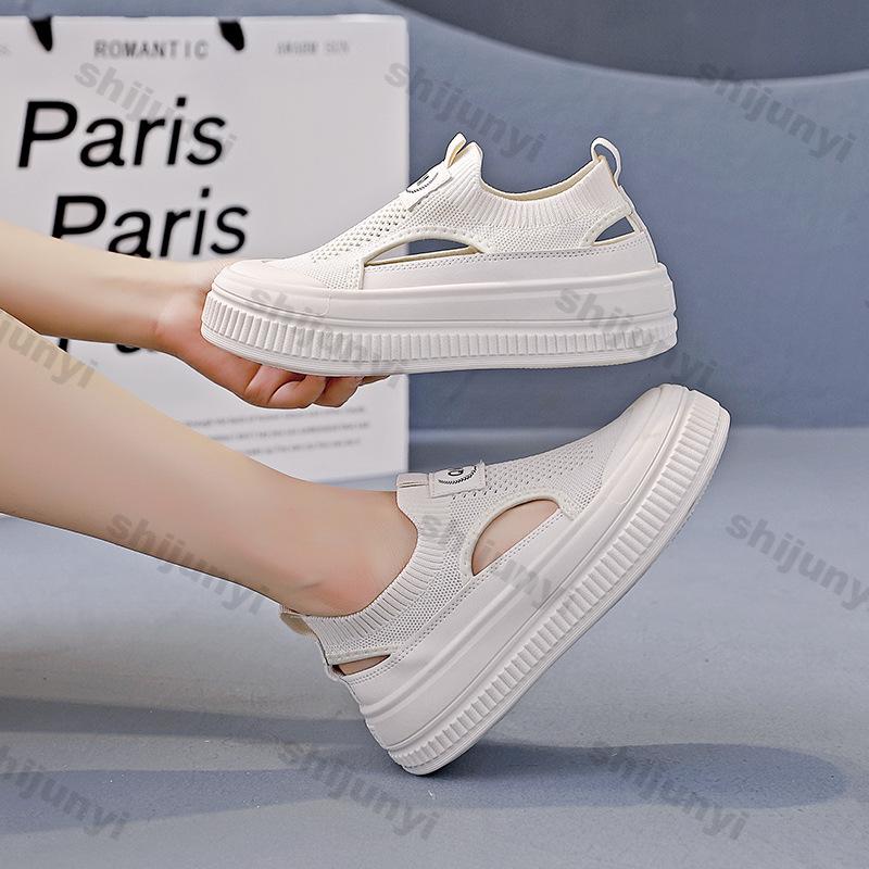 Women's Sneakers 2025 Summer New Breathable Mesh Fly Weave Flats Height Increase Comfortable Fashion Non Slip Outdoor Sandals