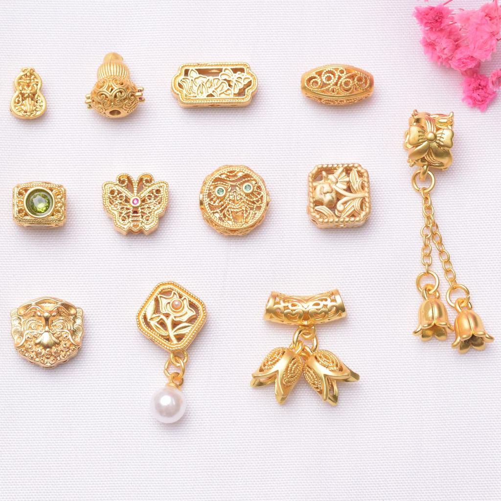 Color-Preserving Ancient Sand Gold Bead-Separated Butterfly Gourd Bracelet Accessories Beaded Diy Handmade Bracelet Necklace Jewelry Loose Beads