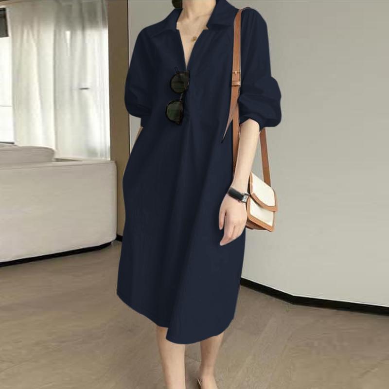 ZANZEA Lässiges Hemdkleid mit Umlegekragen und 3/4-Ärmeln für Damen