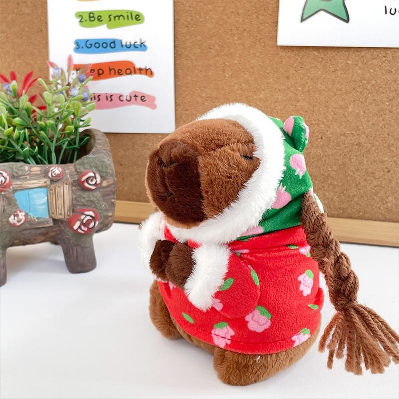 Green Guitar Capybara Plush Toy Short Fur Musical Student Backpack Keychain Cute Collectible Gift