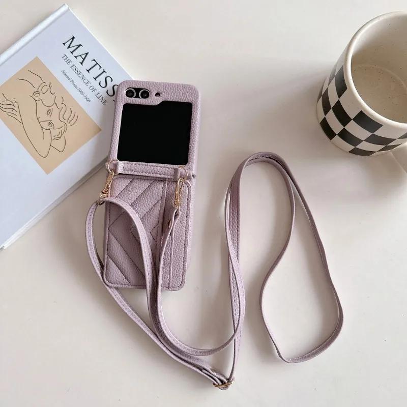Lanyard Crossbody Wallet Phone Case for Samsung Galaxy Z Flip 6 5 4 3 Flip6 Flip5 Flip4 Flip3 5G Card Slot Holder Leather Cover