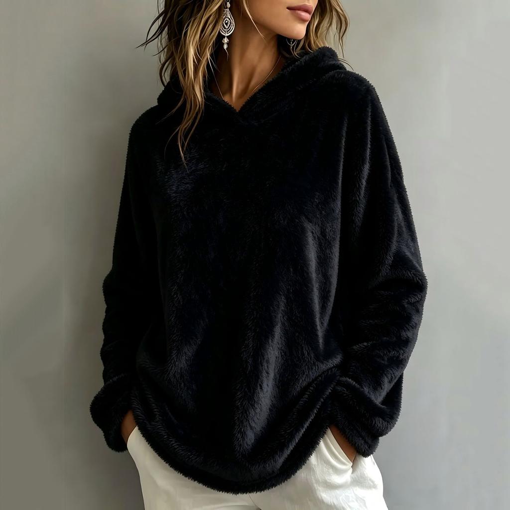 Women's Casual Flannel Long Sleeve Pullover Hoodie Loose Fit