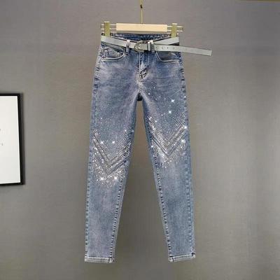 Jeans skinny a vita alta da donna, cropped, slim-fit, per primavera/autunno, con design unico