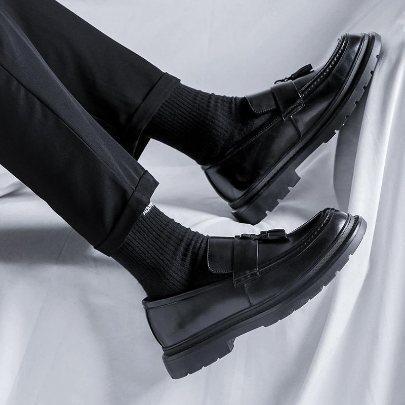 Fashion Men's Retro Leather Shoes Slip On Grace Thick Bottom Loafers Men Fashion Black Formal Business Luxury Casual Shoes Men Moccasins