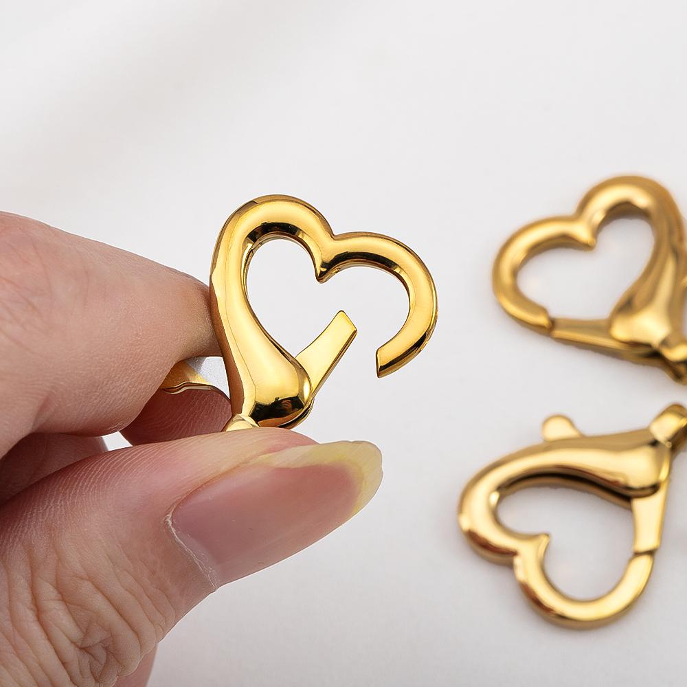 2pcs 304 Stainless Steel 18K Big Heart Buckle Lobster Clasps Hook Connectors for Keychain DIY Jewelery Making Materials Supplies