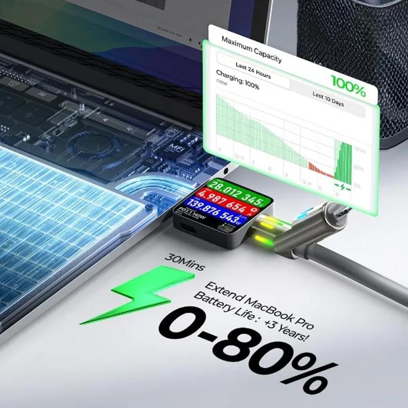 240W Chubby USB C-kabel Snabb laddning 4 i 1 Datakabel 6,6FT Zinklegering med Andningsljus för Telefon/MacBook/iPad