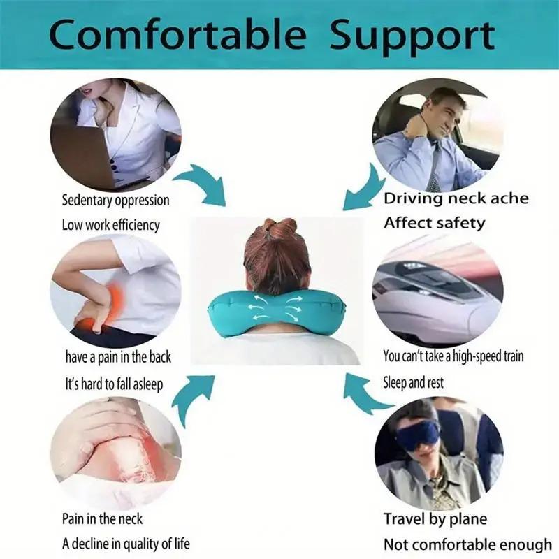 Portable Foldable Inflatable U-Shaped Neck Pillow Lightweight Travel Pillow for Car Airplane Neck Waist Support Cushion